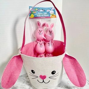 Adorable Pink Gingham Bunny Easter Basket with Eggs NWT